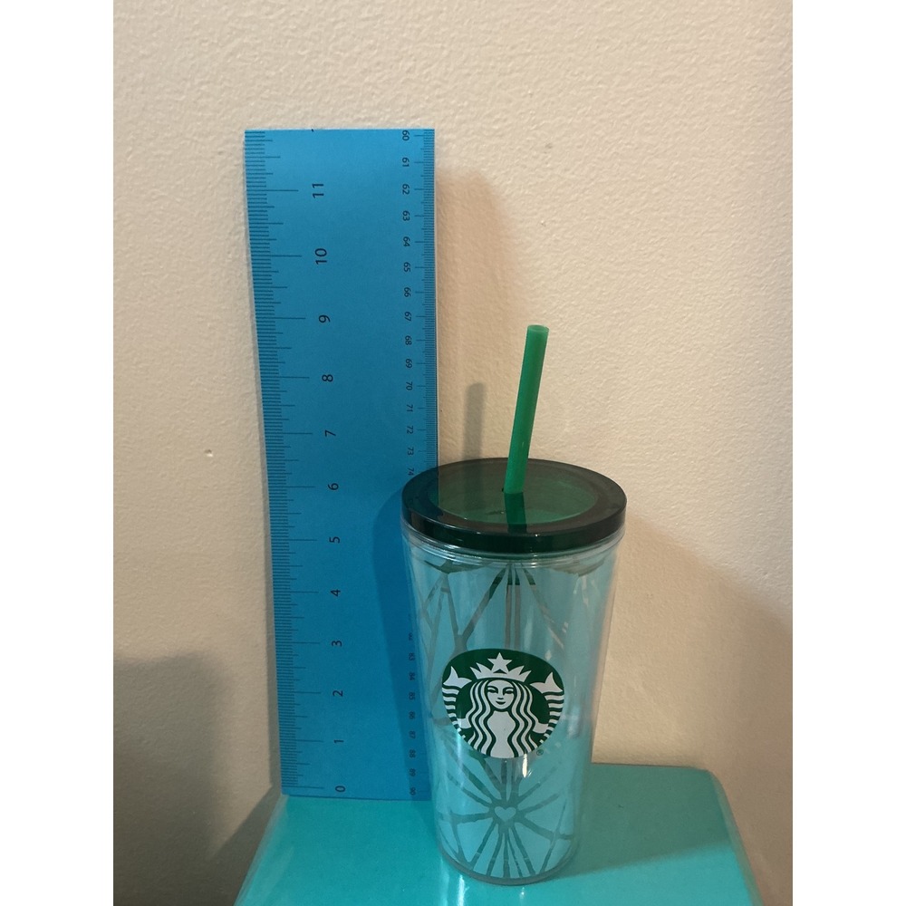 Starbucks‎ Teal Mint Green Geometric Frosted Double Wall Cold Cup Tumbler 16oz